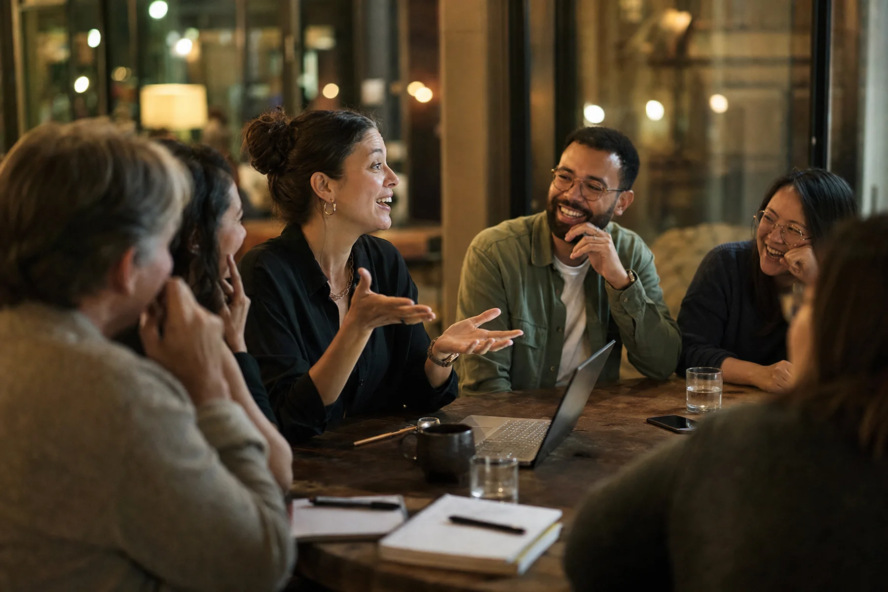 Des curieux échangent autour d'une table